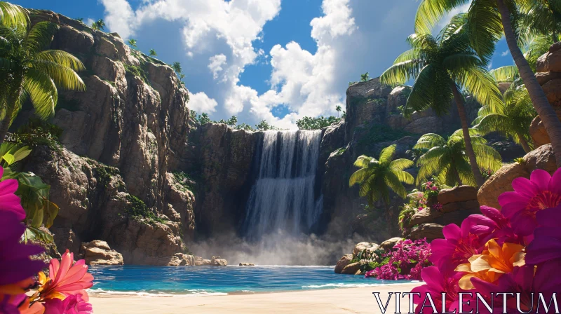 AI ART Paradise Waterfall Island