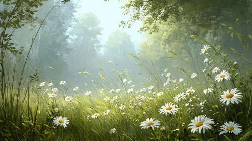 White Daisies in a Sunlit Meadow