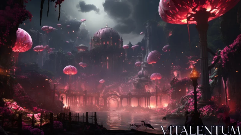 Pink Fantasy in Post-Apocalyptic Landscape Art AI Image