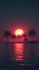 Sunset Reflections on Tropical Palm Island