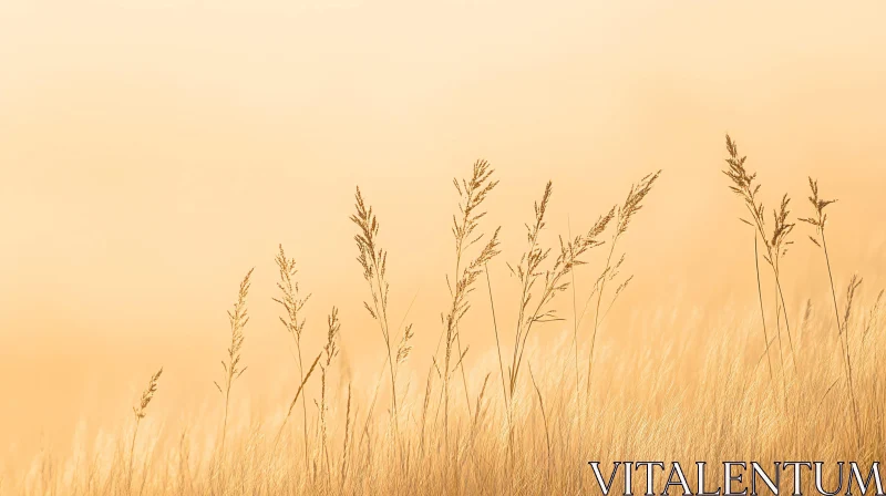 Peaceful Grassy Field with Warm Tones AI Image