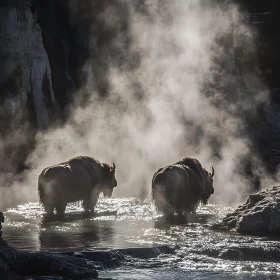 Bison Amidst Rising Mist