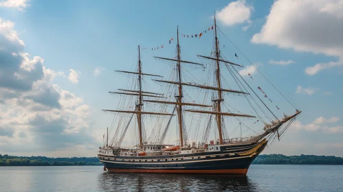 Tall Ship Under Clear Skies