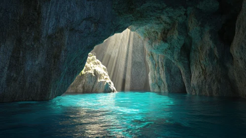 Sunlit Sea Cave with Turquoise Water