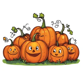 Cheerful Pumpkin Faces Illustration