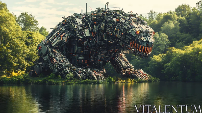 Colossal Mechanical Dinosaur by Lake AI Image