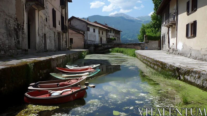 Quaint Village Canal Scene AI Image