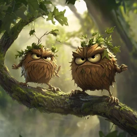 Expressive Forest Creatures on a Branch