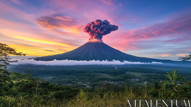 AI ART Volcano Eruption During Sunset