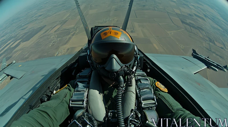 Cockpit View of a Flying Military Jet AI Image