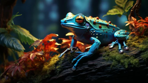 Artistic Blue Frog in Forest Rendered in ZBrush and Unreal Engine 5