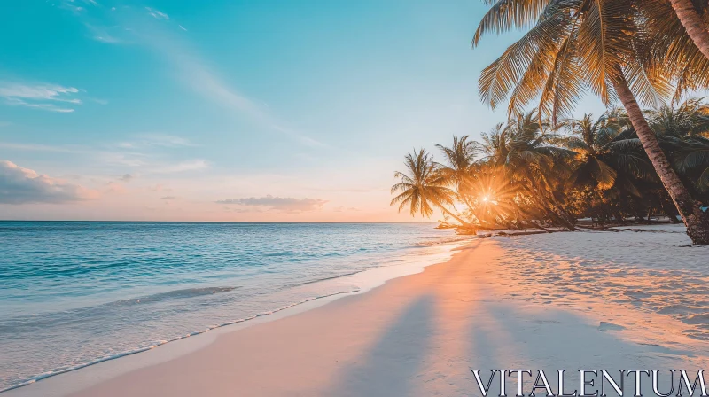 Sunset Beach with Palm Trees AI Image