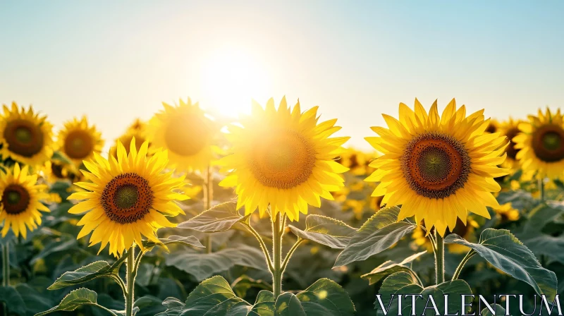 Blooming Sunflowers in Serene Field AI Image