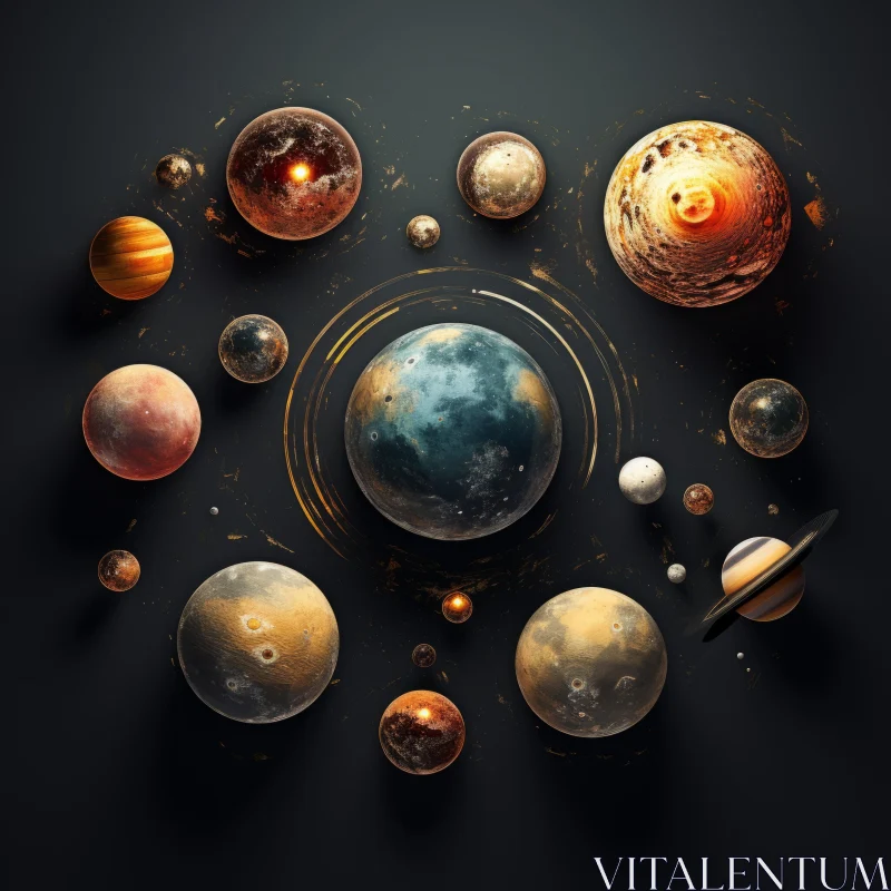 Golden Palette Planetary Artwork: A Blend of Realism and Surrealism AI Image