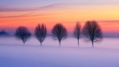 Trees Silhouetted Against a Colorful Sunset