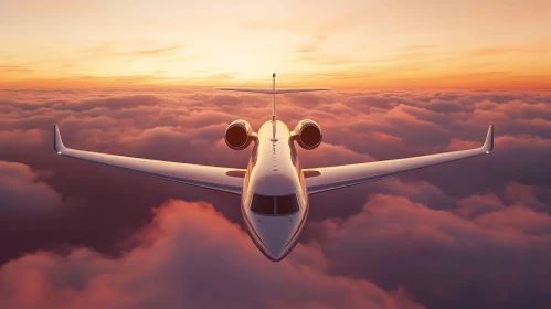 Serene Flight: Airplane at Sunset