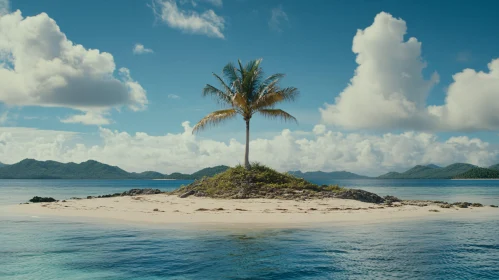 Tropical Island Paradise with a Lone Palm Tree