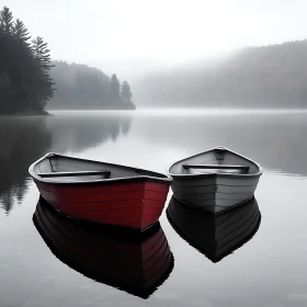 Tranquil Morning on a Mist-Covered Lake