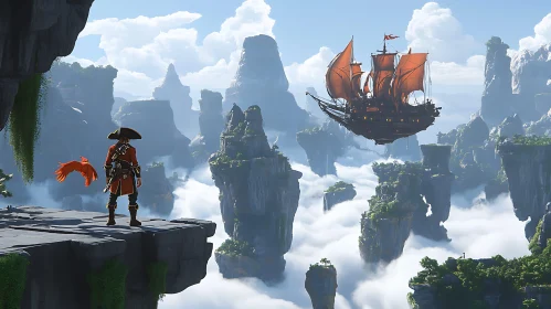 Pirate's Adventure with a Flying Ship and Parrot