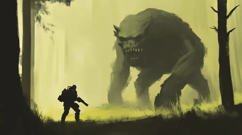 Soldier vs Monster in Misty Woods