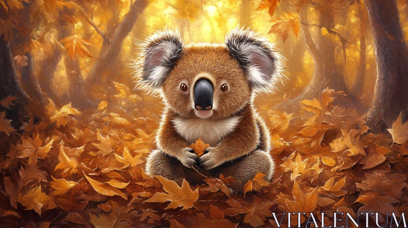 AI ART Koala in Autumn Leaves