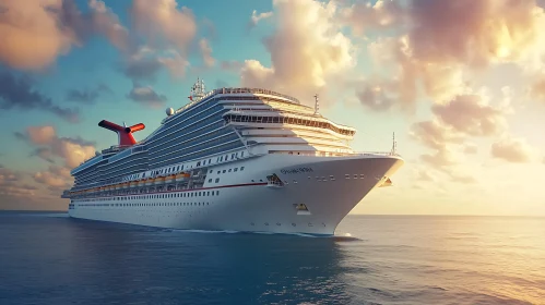 Cruise Ship Sailing through Peaceful Ocean at Dusk
