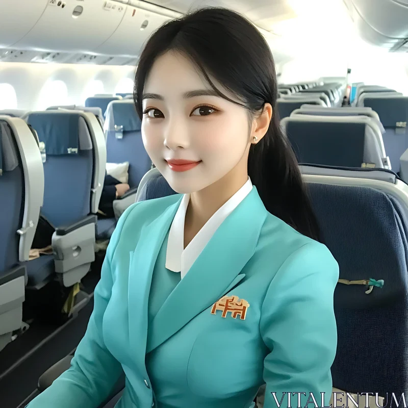 Elegant Flight Attendant Inside Airplane