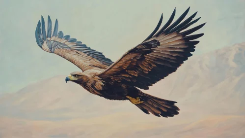 Eagle in Flight Over Mountains