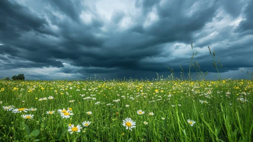 Dramatic Clouds Above Wildflower Meadow