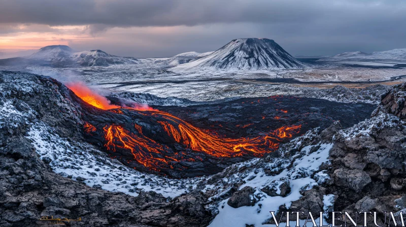 AI ART Snow and Lava: Volcanic Eruption