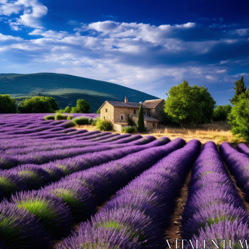 Romantic French Lavender Field Landscape AI Image