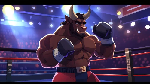 Muscular Bull in Boxing Ring