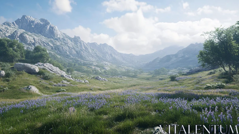 AI ART Tranquil Meadow in Mountainous Terrain