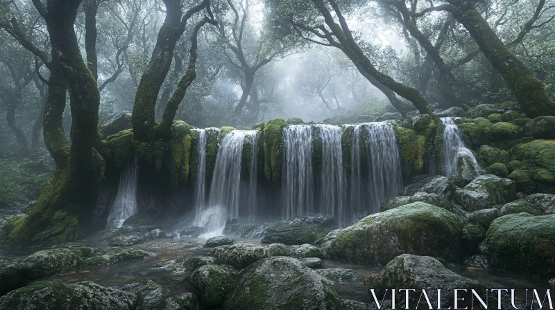 AI ART Mystical Cascade in a Verdant Woodland