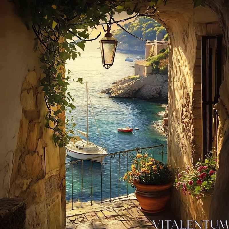 Picturesque View Through Archway Overlooking the Sea AI Image