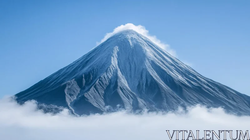 Snow-Covered Mountain Summit in Clear Sky AI Image