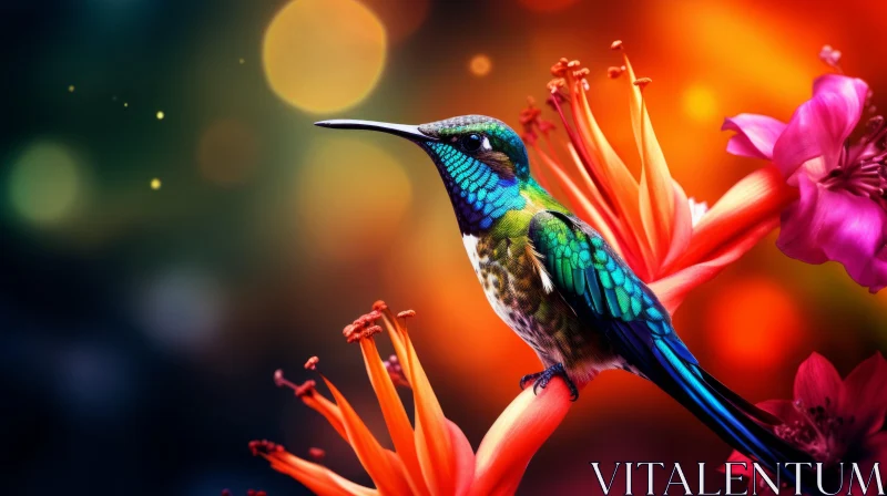 Captivating Hummingbird on Flower: Realistic Wildlife Art AI Image