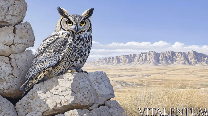 Owl in Arid Desert Environment AI Image