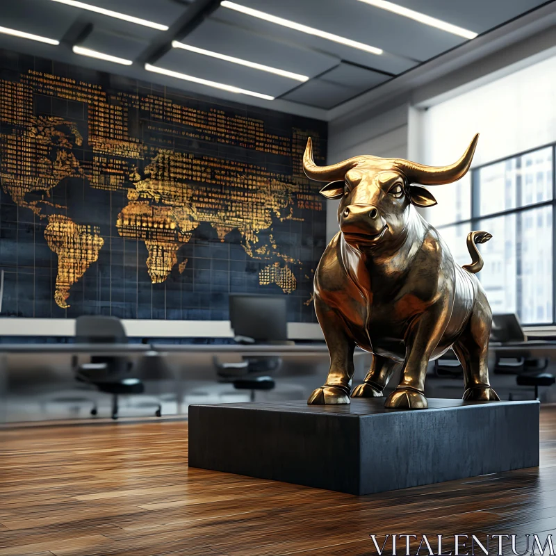 Bull Sculpture in Financial Office AI Image