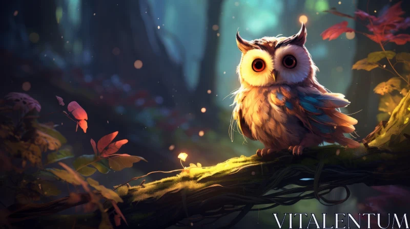 Ethereal Nature Art - Owl Perched on Branch AI Image