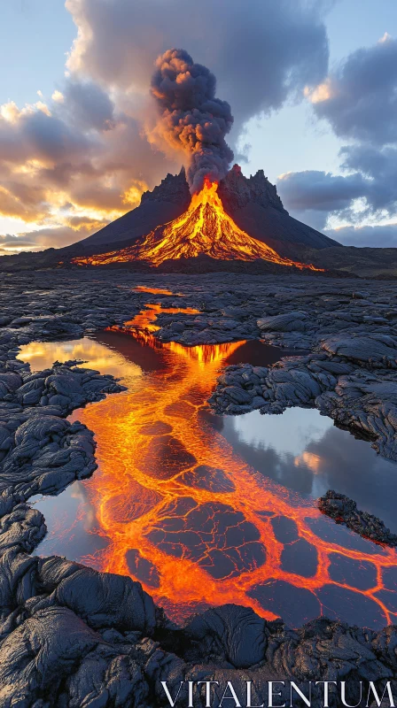 AI ART Stunning Lava Flow from Explosive Volcano