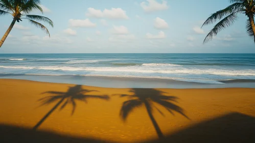 Serene Tropical Beach with Palm Trees and Ocean Waves