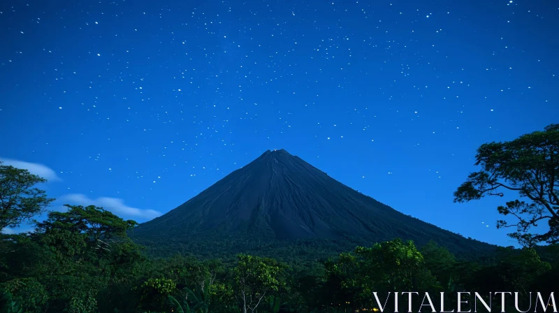 Volcanic Peak with Starry Night Above AI Image