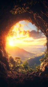 Cave Entrance Overlooking a Sunset