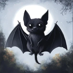 Cute Bat with Large Eyes in Moonlight