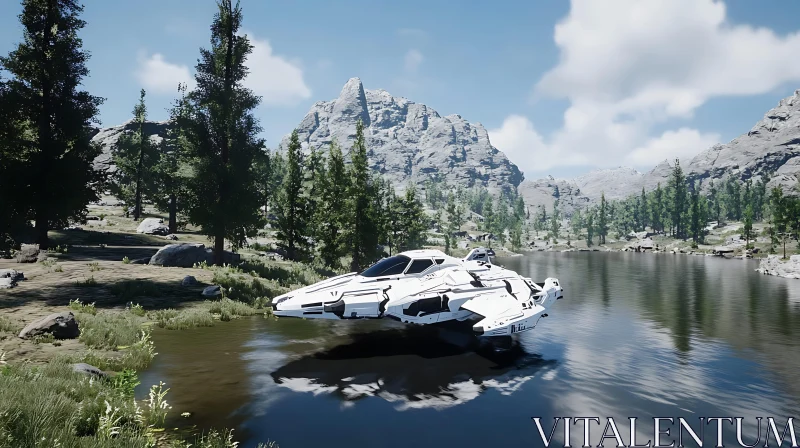 Advanced Spaceship in Tranquil Natural Setting AI Image