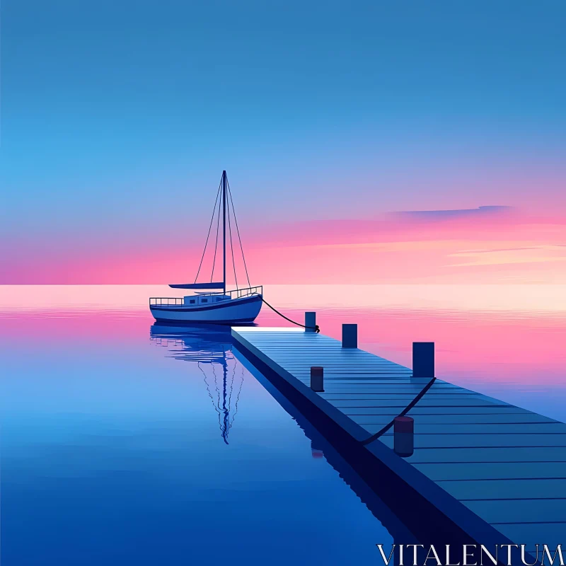 Peaceful Docked Boat During Sunset AI Image