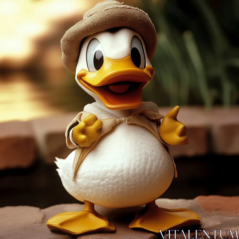 AI ART Animated Duck Figure in Beige Hat and Vest