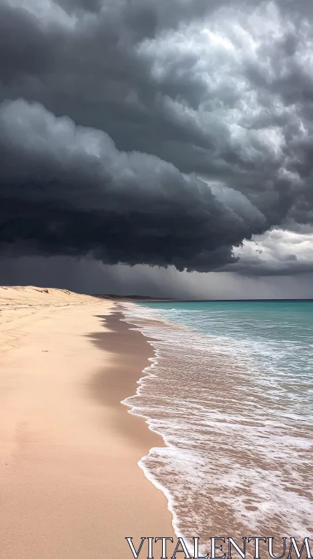 AI ART Stormy Beach Scene with Turquoise Ocean