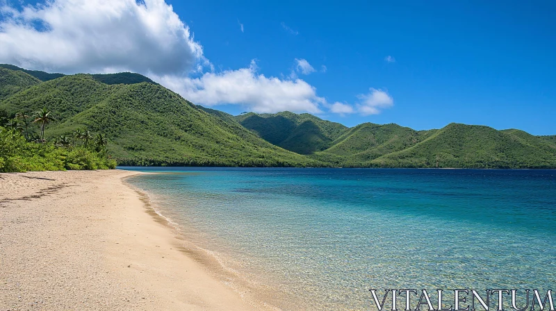 Serene Coastal Landscape with Clear Blue Sea AI Image